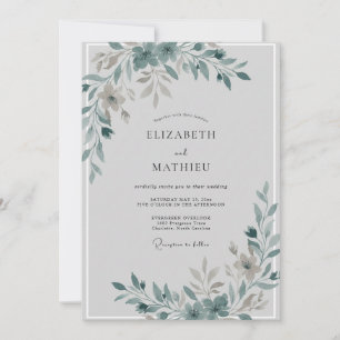 Muted Slate Leafy Wedding Invitation