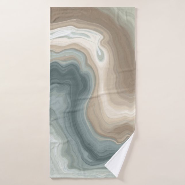 Muted Soft Blue Green Brown Abstract Coastal Print Bath Towel (Bath Towel)