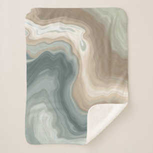 Muted Soft Blue Green Brown Abstract Coastal Print Sherpa Blanket