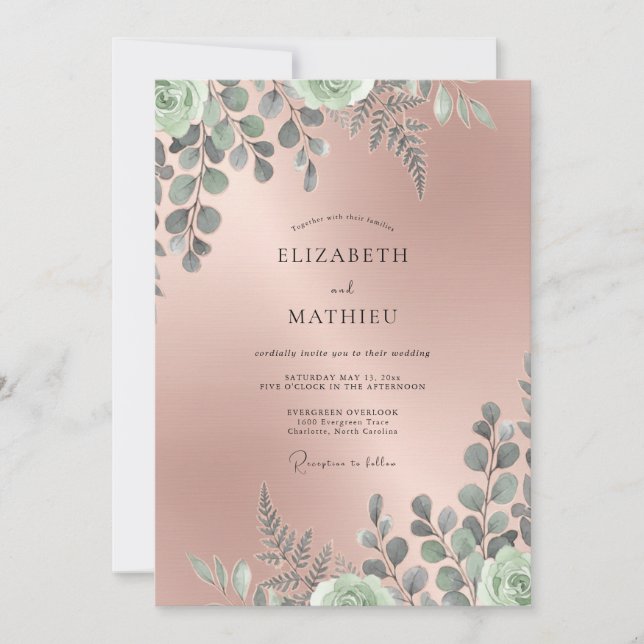 Muted Soft Mauve Foliage Eucalyptus Wedding Invitation (Front)