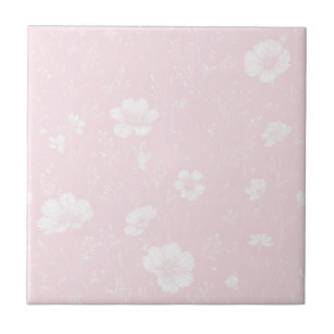 Muted Soft Pink And White Wildflower Pattern Tile