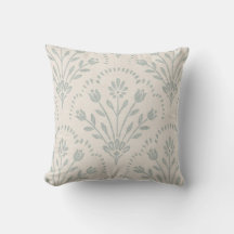 Muted Soft Sage Green Folk Floral Scallop Pattern