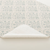Muted Soft Sage Green Folk Floral Scallop Pattern