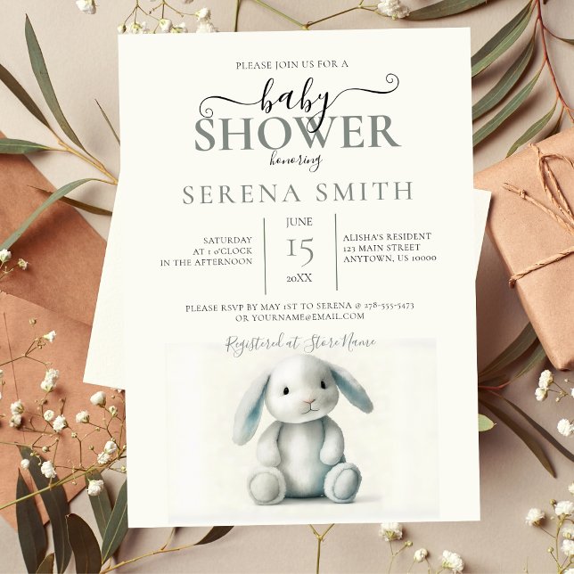 Muted Stuffed Bunny BABY SHOWER Invitation (Creator Uploaded)
