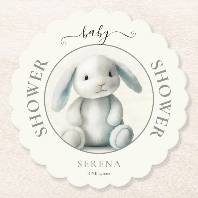 Muted Stuffed Bunny BABY SHOWER Paper Coaster (Front)