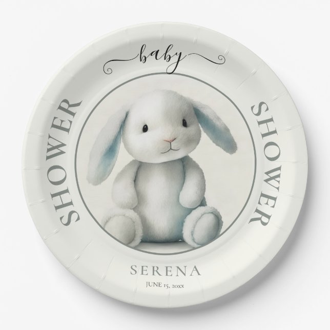 Muted Stuffed Bunny BABY SHOWER Paper Plate (Front)