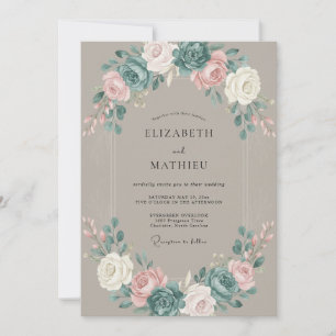 Muted Taupe Peony Wedding Invitation