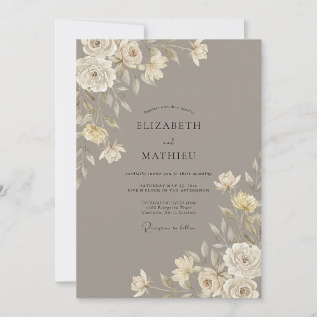 Muted Taupe Petal Wedding Invitation (Front)