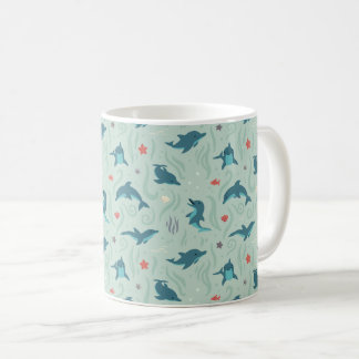 Muted Teal Dolphin Pattern Coffee Mug