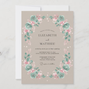 Muted Teal Earthy Vintage Wedding Invitation