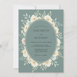 Muted Teal Ethereal Botanical Wedding Invitation