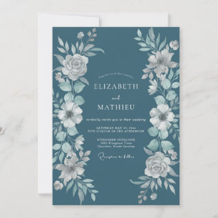 Muted Teal Ethereal Winter Wedding Invitation