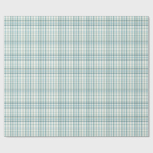 Muted Teal Micro-Check Plaid Pattern Wrapping Paper