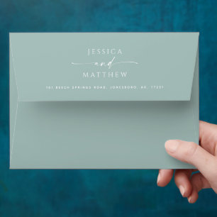 Muted Teal Wedding Coastal Script Minimalist Envelope