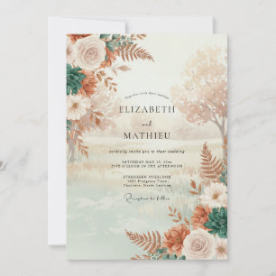 Muted Terracotta Blossom Wedding Invitation