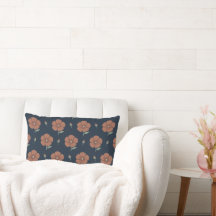 Muted Terracotta Floral Navy Blue Lumbar Throw