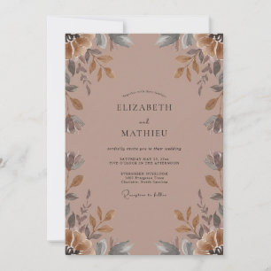 Muted Terracotta Leaf Wedding Invitation