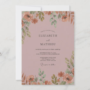 Muted Terracotta Leafy Wedding Invitation