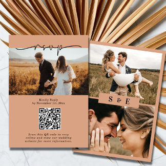 Muted Terracotta Minimalist QR code Photo Wedding RSVP Card