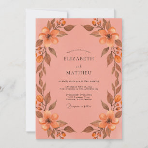 Muted Terracotta Painted Foliage Wedding Invitation