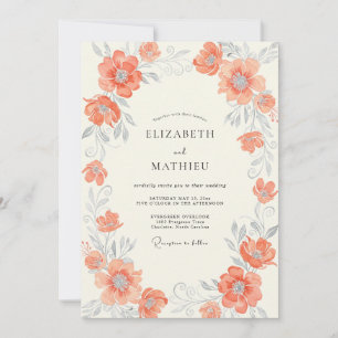 Muted Terracotta Painted Leaf Wedding Invitation