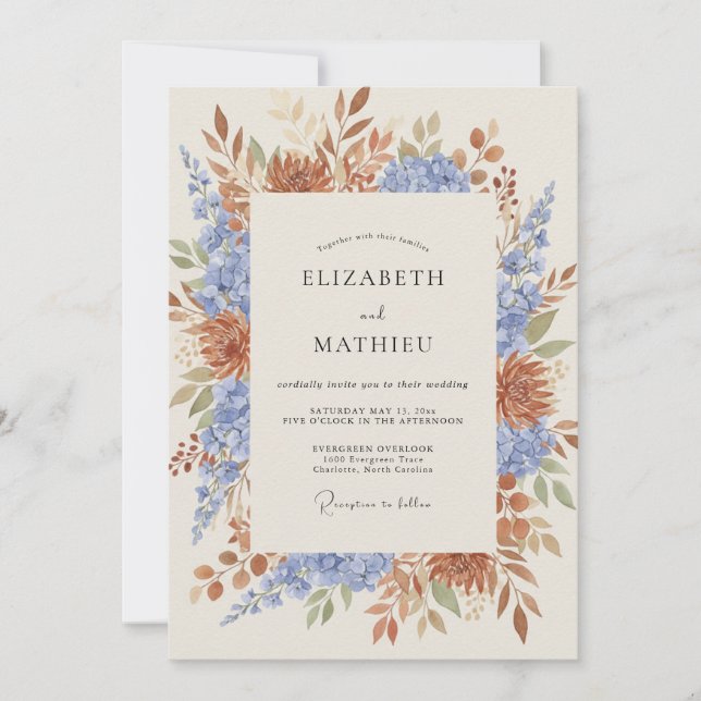 Muted Terracotta Wildflower Wedding Invitation (Front)