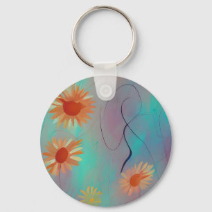 Muted tones abstract sunflowers key ring