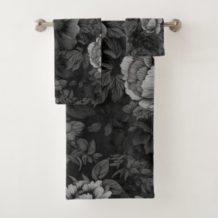 Muted Tones of Grey Floral Bath Towel Set