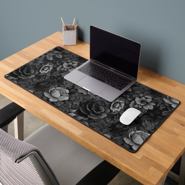 Muted Tones of Grey Floral  Desk Mat (Office 2)
