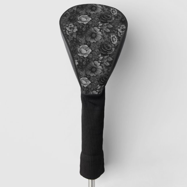 Muted Tones of Grey Floral  Golf Head Cover (Front)