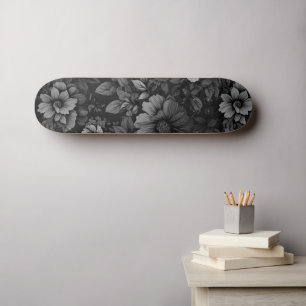 Muted Tones of Grey Floral  Skateboard