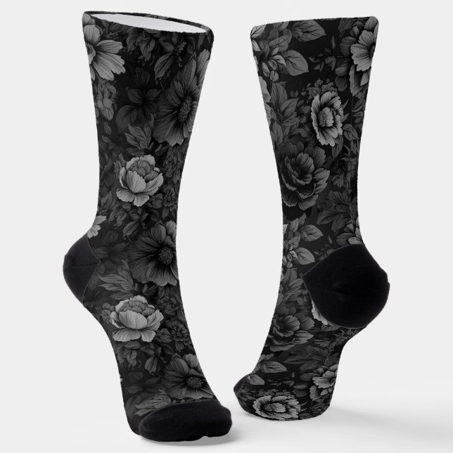 Muted Tones of Grey Floral  Socks (Angled)