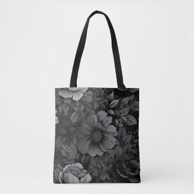 Muted Tones of Grey Floral  Tote Bag (Front)