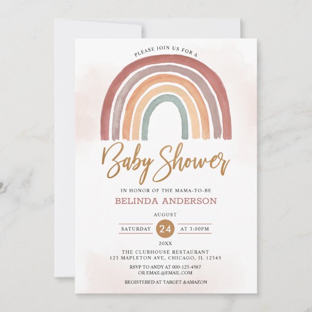 Muted Tones Pastel Boho Rainbow Baby Shower Invitation (Front)