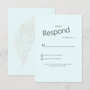 Muted Tropical Palm Ice Blue Wedding RSVP Card
