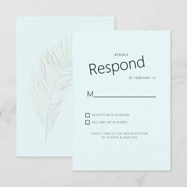 Muted Tropical Palm Ice Blue Wedding RSVP Card (Front/Back)