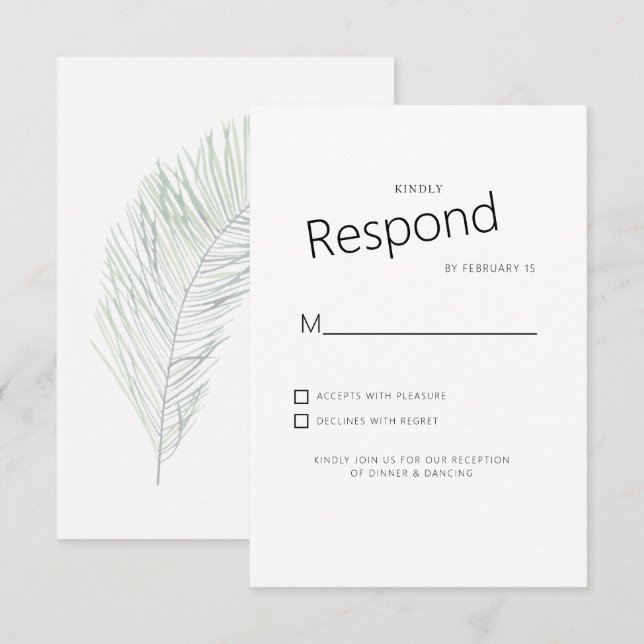 Muted Tropical Palm White Wedding RSVP Card (Front/Back)