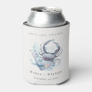 Muted Underwater Crab Coral Nautical Wedding Can Cooler