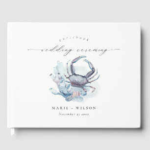 Muted Underwater Crab Coral Nautical Wedding Guest Book