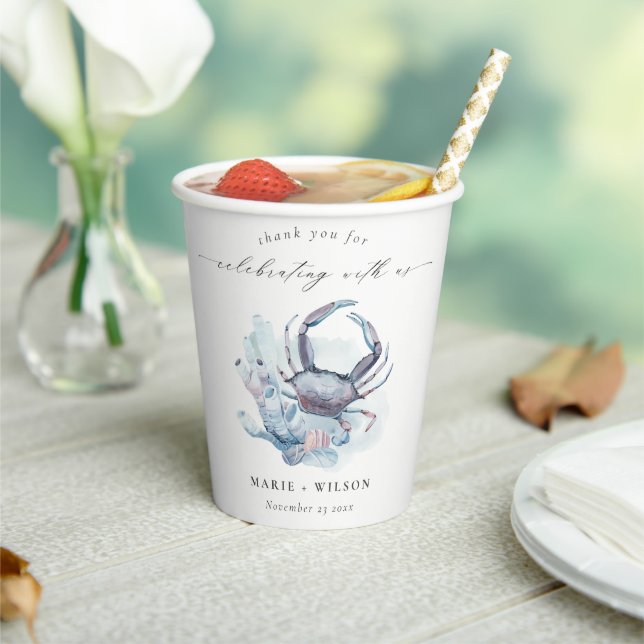 Muted Underwater Crab Coral Nautical Wedding Paper Cups (Insitu)