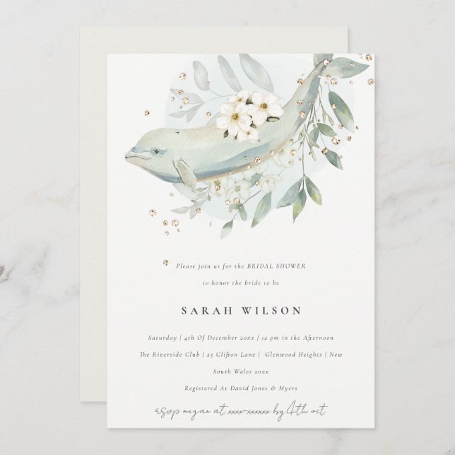 Muted Underwater Floral Fish Bridal Shower Invite (Front/Back)
