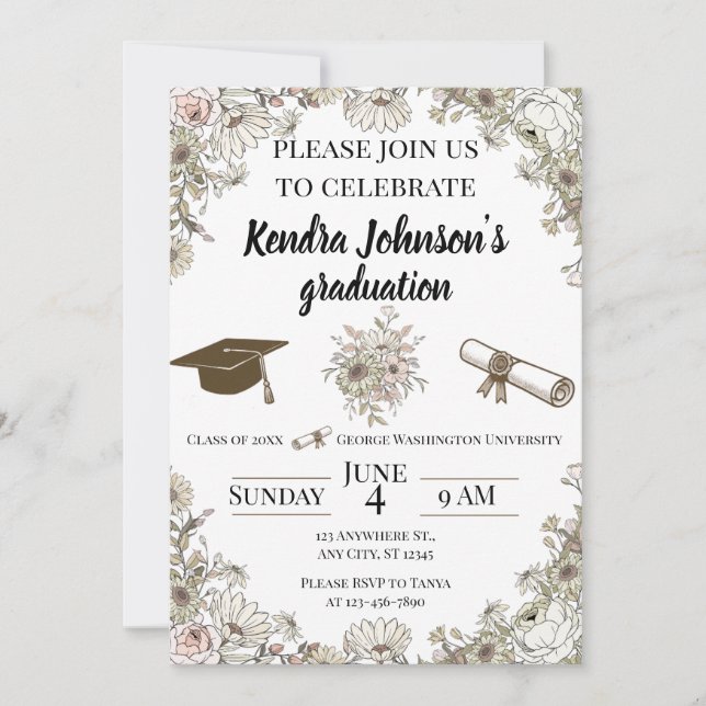 Muted Vintage Floral Graduation  Invitation (Front)