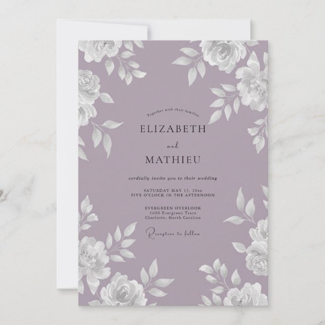 Muted Vintage Mauve Peony Wedding Invitation (Front)