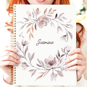 Muted Watercolor Floral Wreath Custom Name Planner