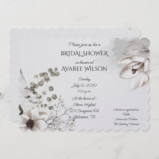 Muted Watercolor White and Grey Flowers (Front/Back)