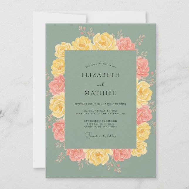 Muted Yellow Peony Wedding Invitation (Front)