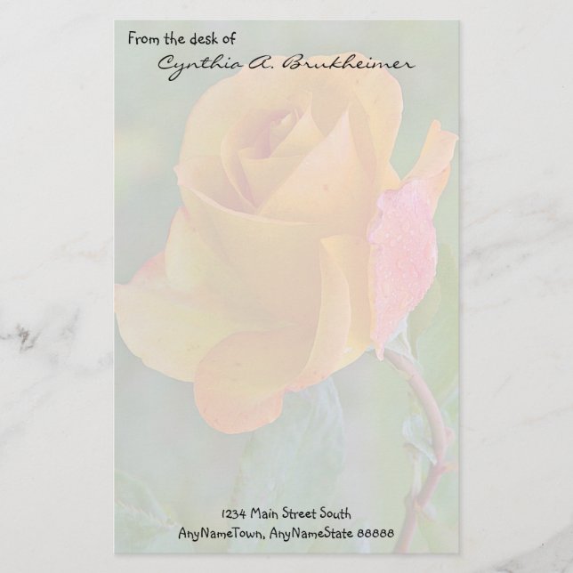 Muted Yellow Rose Personalised Stationery (Front)