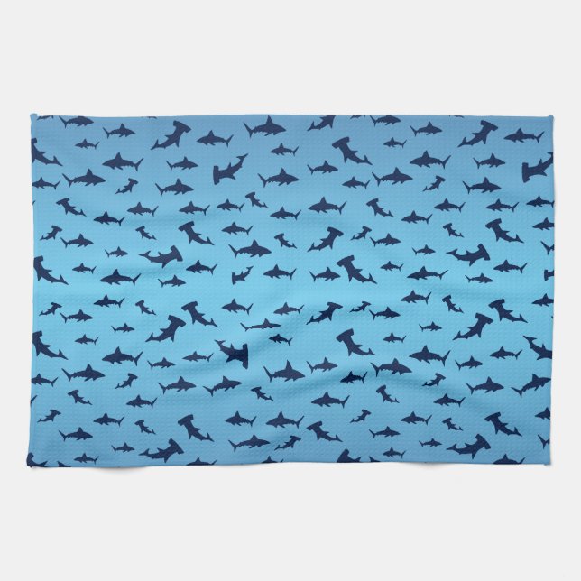 Mutilple Hammer Head Sharks Tea Towel (Horizontal)