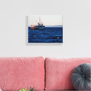 Mutiny Bay Tugboat Wide Blue Water Photograph Canvas Print