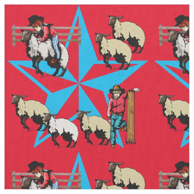 Mutton Bustin Rodeo Western Fabric (Close Up)